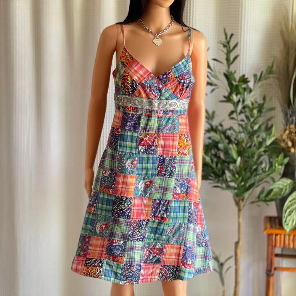 Tailor New York Patchwork Midi Dress in Green, Blue, Pink, Orange - Picture 2 of 7